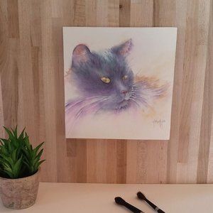 Cat Watercolor Print-Mounted on wood panel.